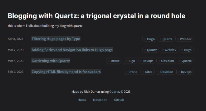 Screenshot of a website with four links to blog posts connected as a series